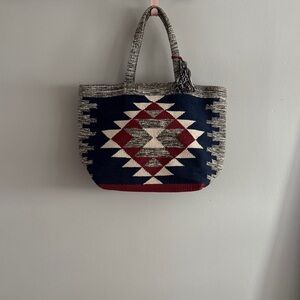 Sole Society stylish Geometric Navy and Red Tote
